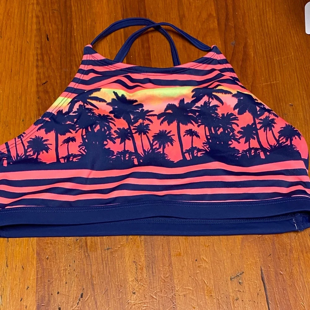 Justice Neon Coral & Navy Swim Top